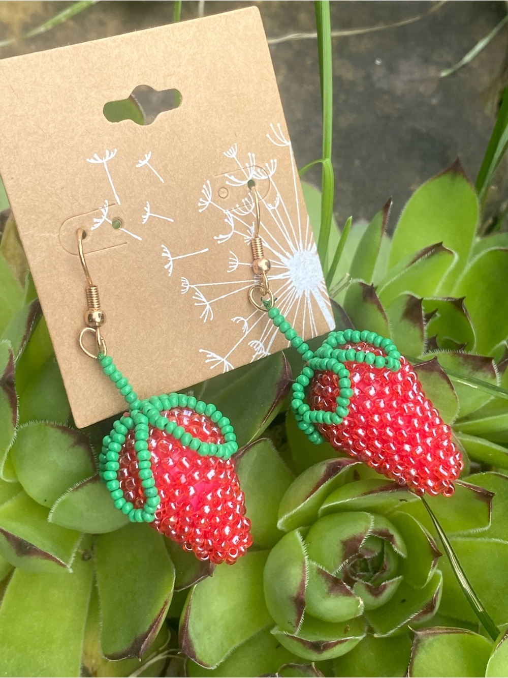🍓Strawberry Drop Earrings- Handmade whimsical, cottage core, fruit jewelry